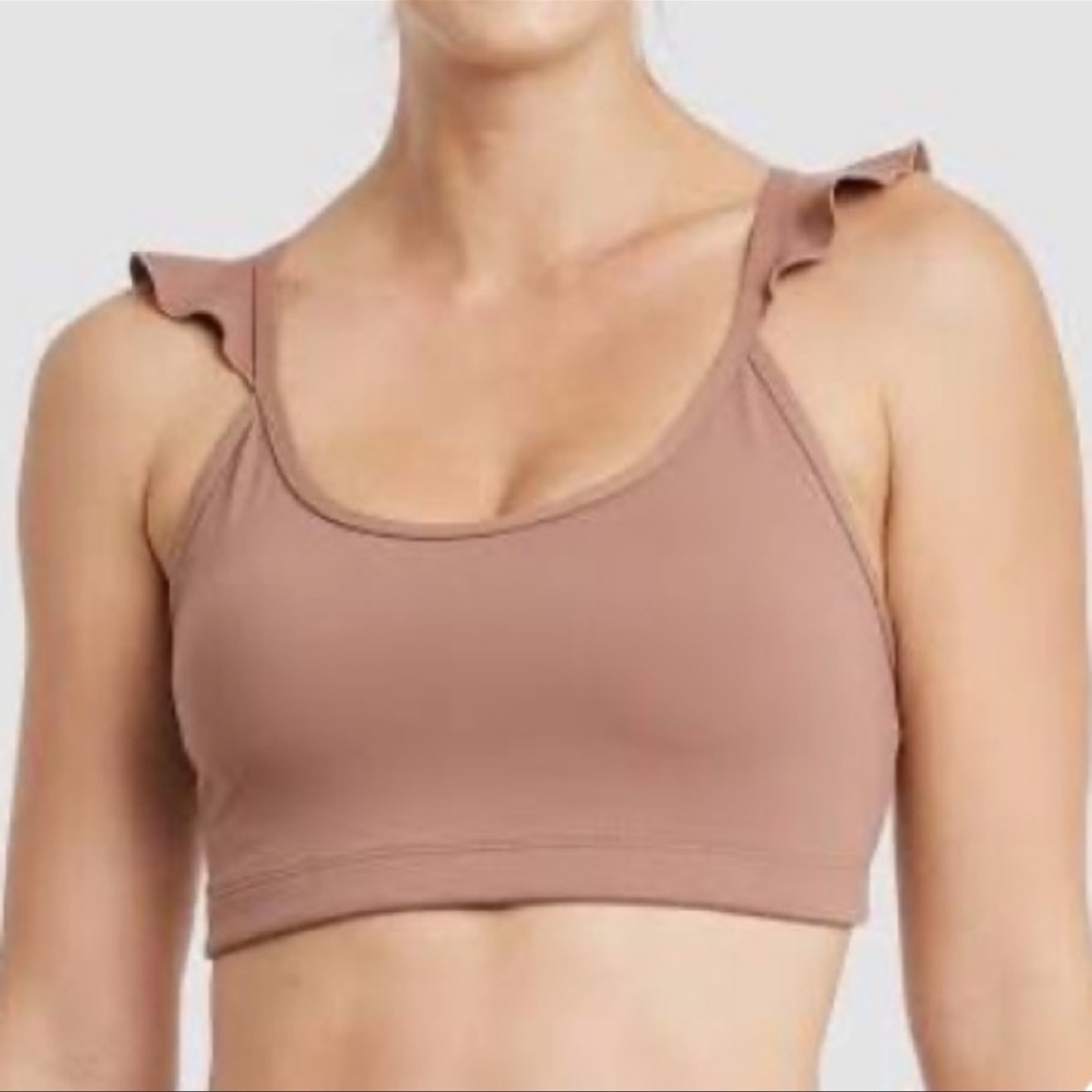 JoyLab Ruffle Strap Racerback Sports Bra Size XL Brown NWT